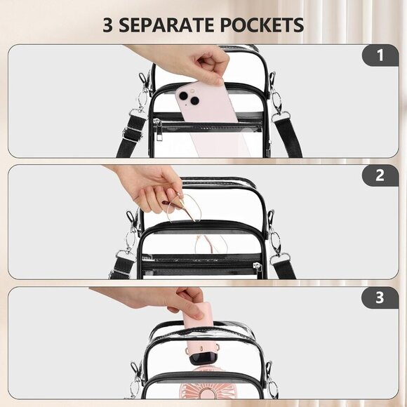 Clear Crossbody Bag with Adjustable Shoulder Strap, Stadium Approved PVC Clear P - Picture 5 of 8